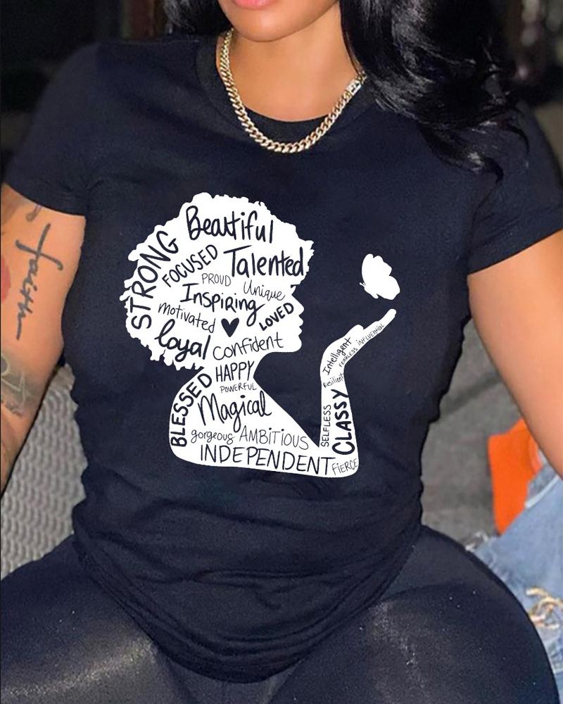 

Plus Size Figure Letter Print Casual T-shirt, Black