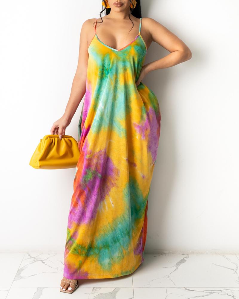 

Tie Dye Strap Loose Log Dress, Multicolor