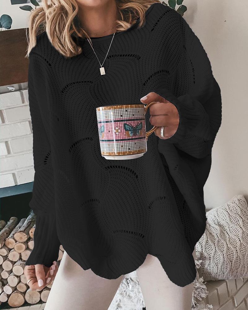 

Hollow Out Long Sleeve Casual Sweater, Black