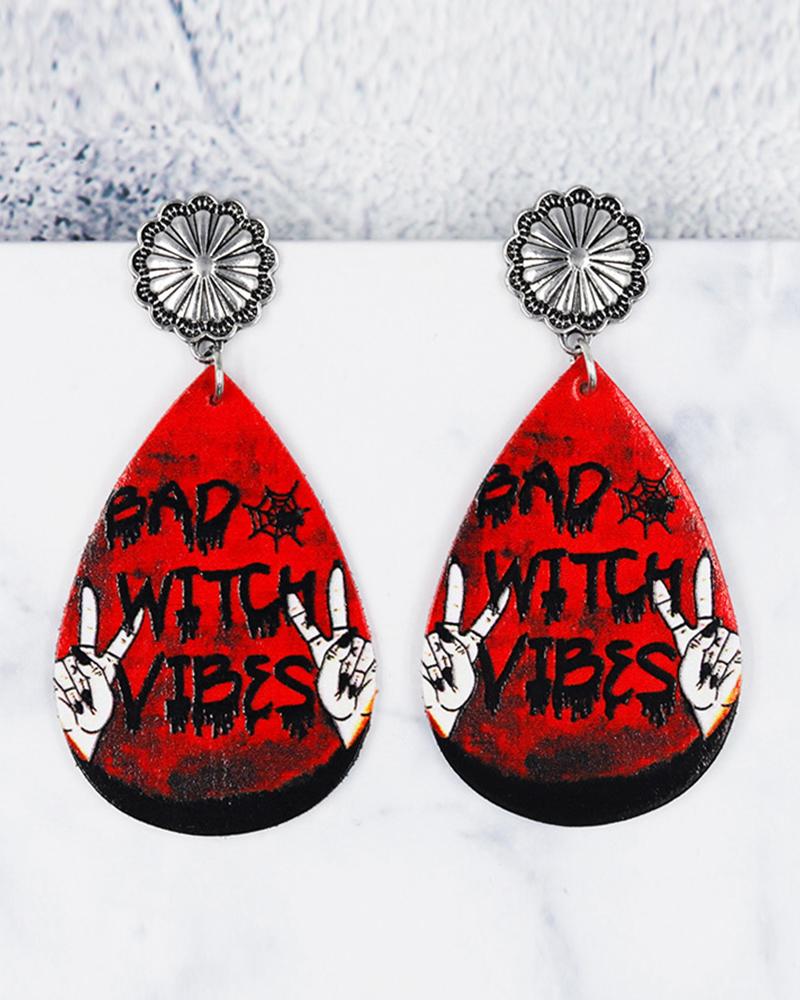 

1Pair Halloween Scary Print Drop Earrings, Style1