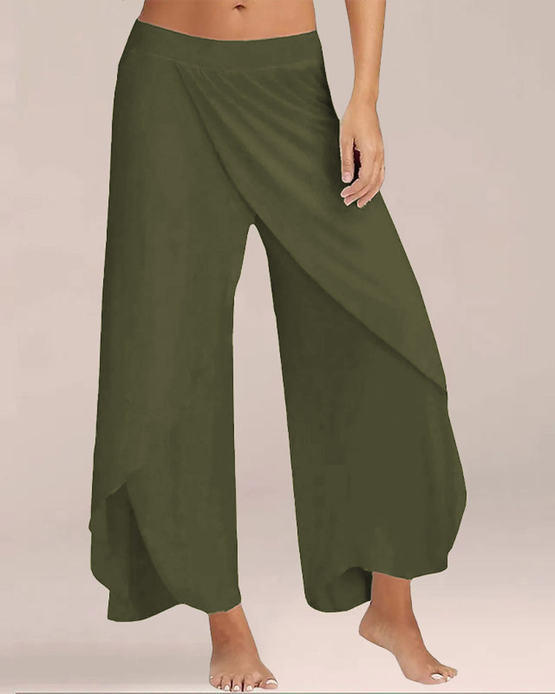 

Patchwork Split Wide Leg Yoga Pants, Green