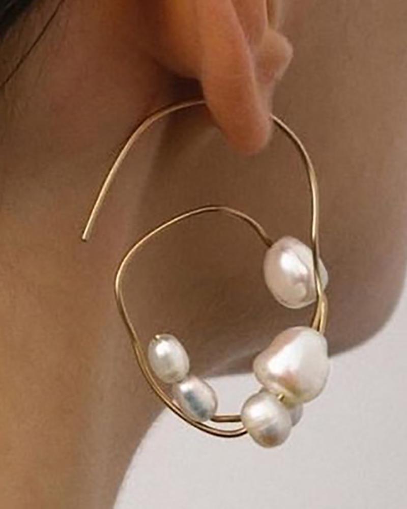 

1Pair Asymmetrical Beaded Abstract Earrings, Gold