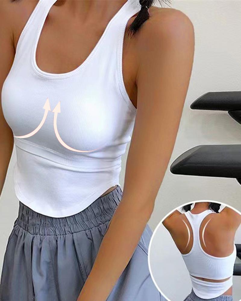 

Racerback Padded Cutout Low Impact Yoga Sports Top, White