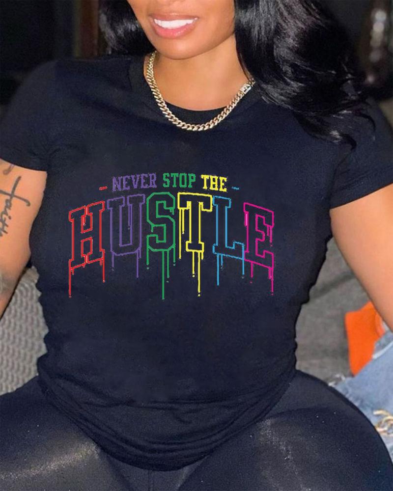 

Plus Size Never Stop The Hustle Print T-shirt, Black