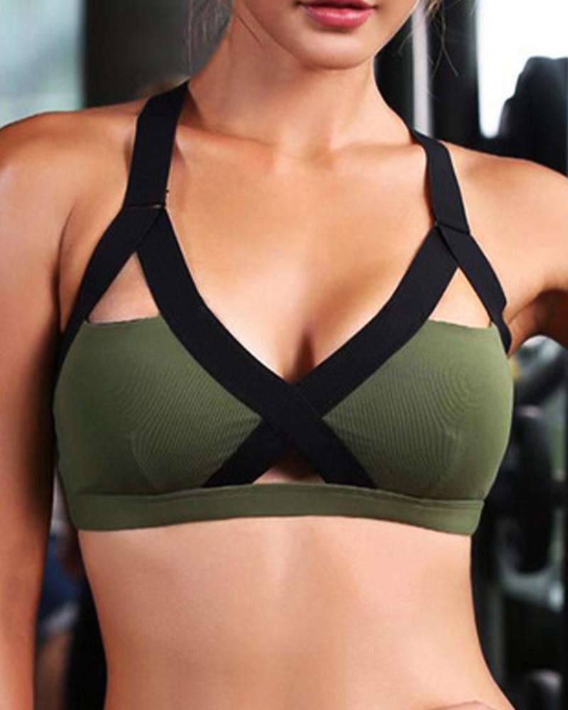 

Bandage Back Cutout Sporty Bra, Green