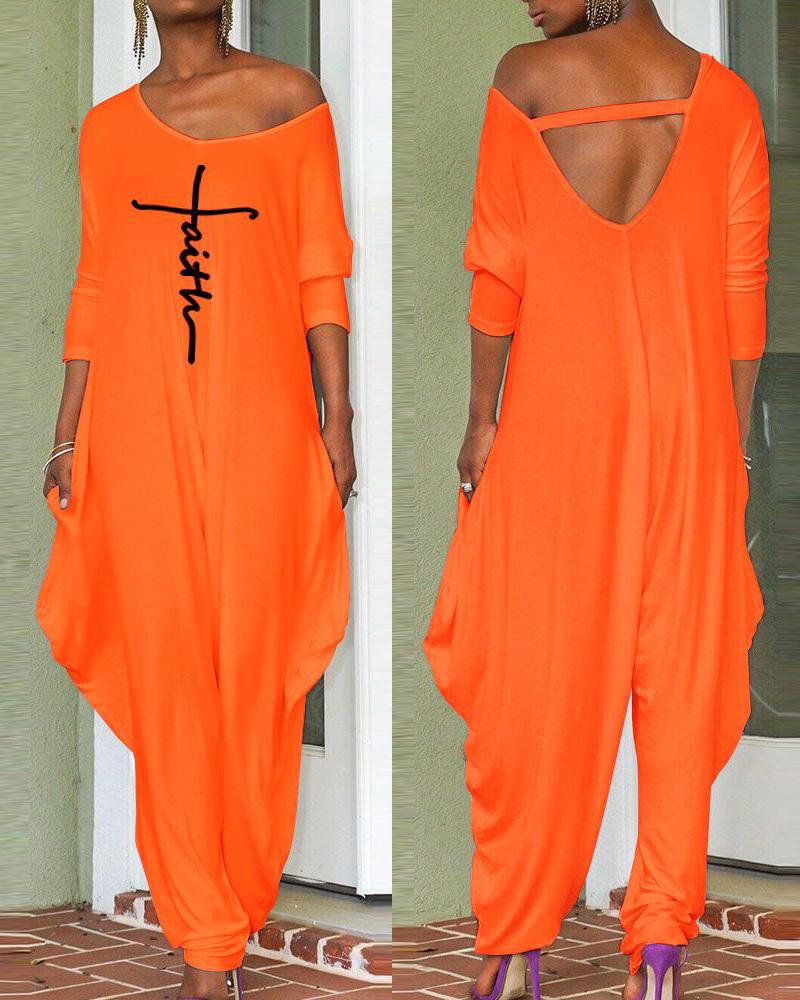 

Faith Print Long Sleeve Harem Jumpsuit, Orange