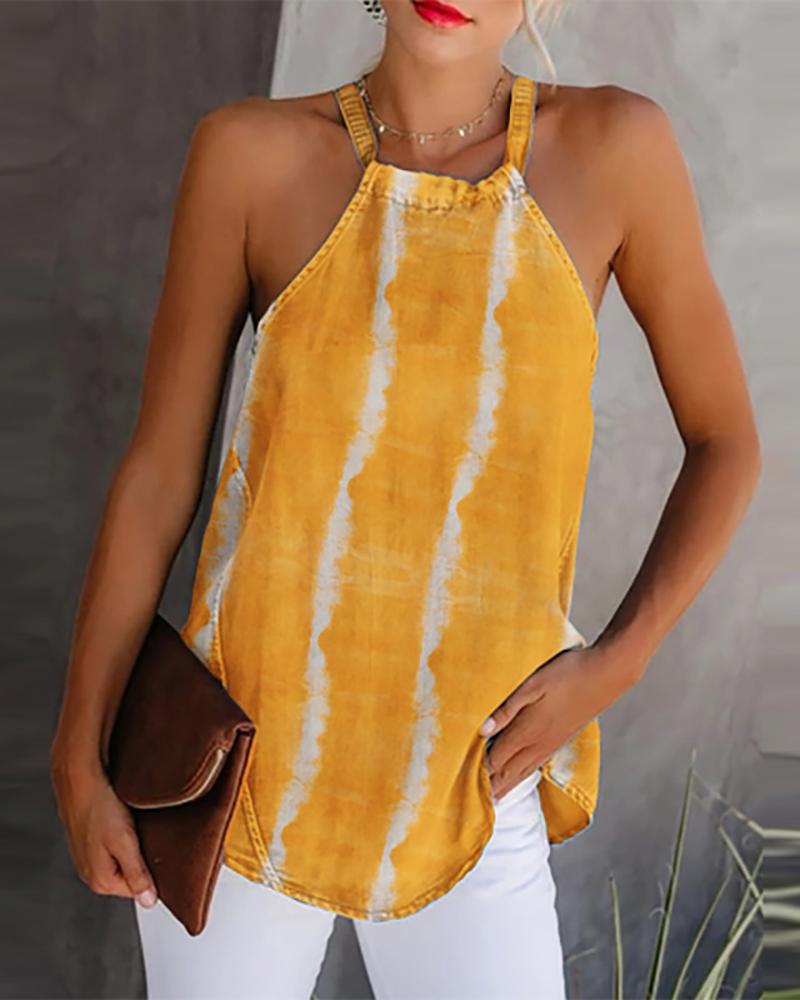

Halter Daisy / Tie Dye Print Tank Top, Yellow