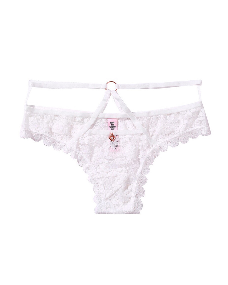

Cutout O-ring Floral Lace Panty, White
