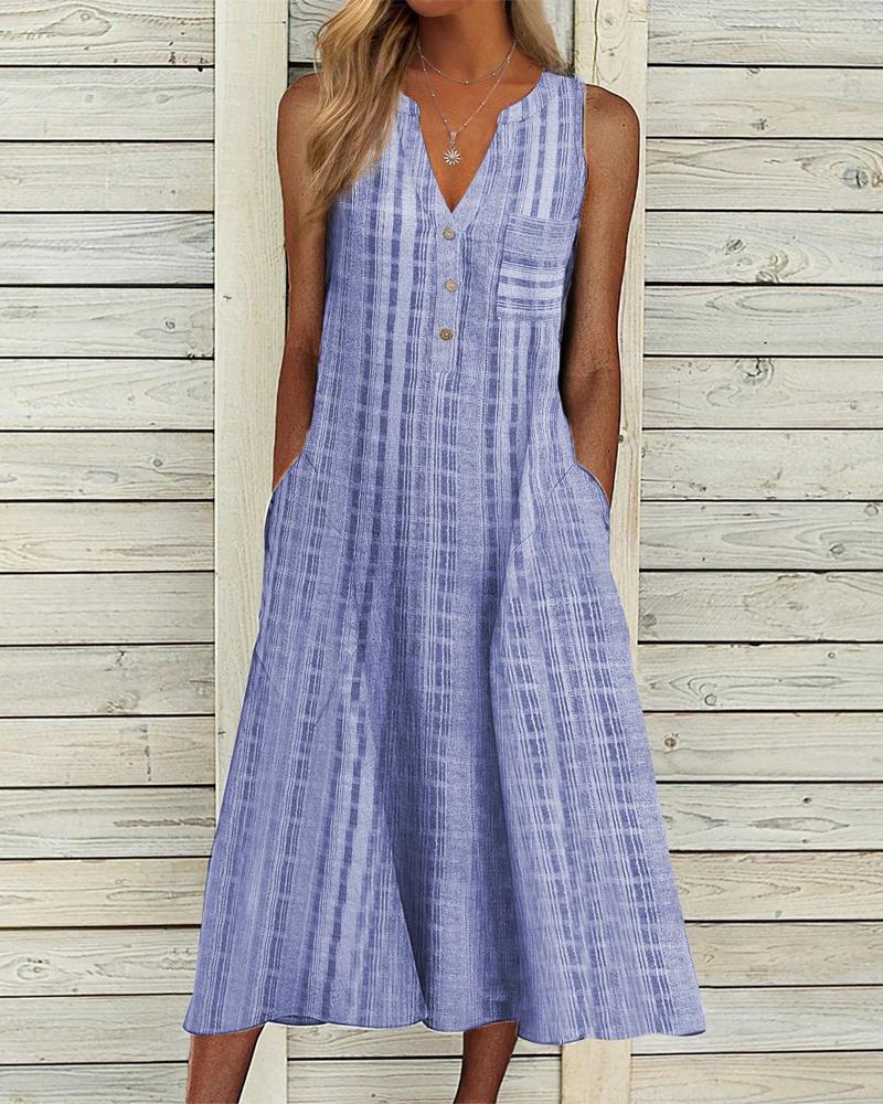 

Plaid Print Button Front Sleeveless Casual Dress, Blue