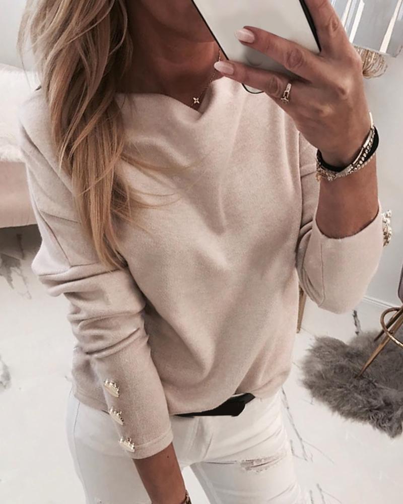 

Batwing Long Sleeve Buttoned Top, Nude