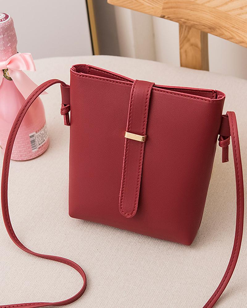 

Buckled Detail Crossbody Shoulder Bucket Bag, Red