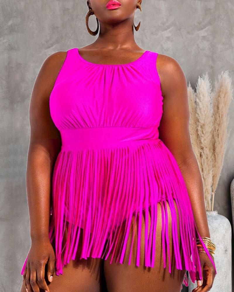 

Plus Size Tassel Decor One-Piece Swimsuit, Pink