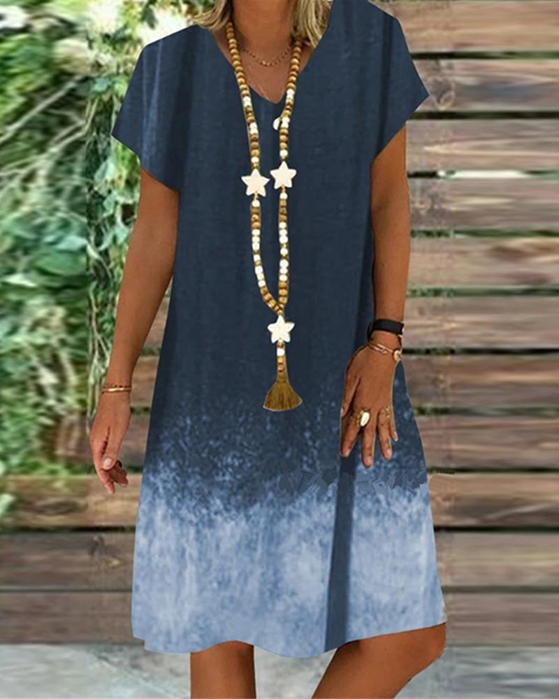 

Dip Dye V Neck Mini Dress, Blue