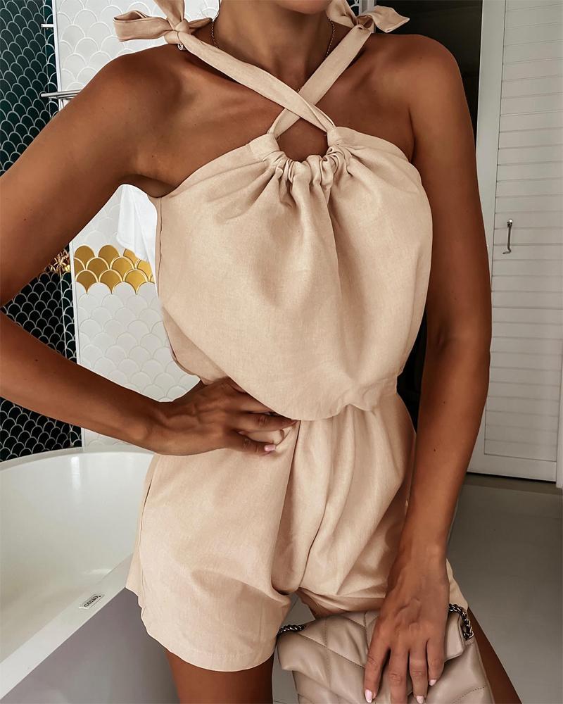 

Multi-way Wear Tied Detail Sleeveless Romper, Apricot