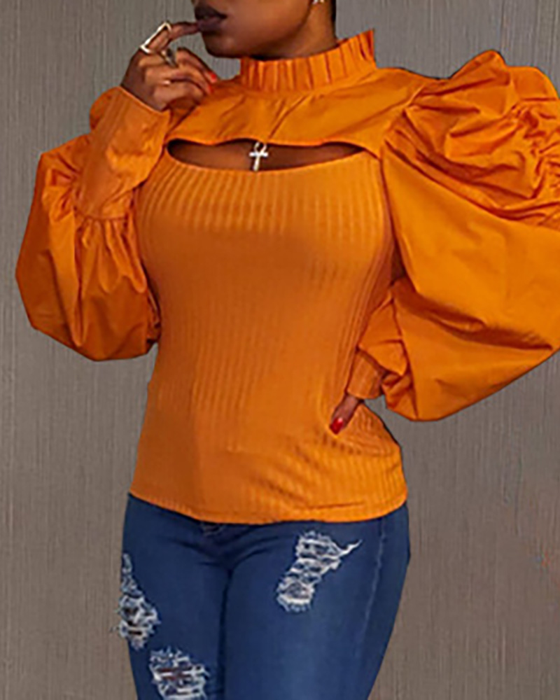 

Plain Puff Sleeve Cutout Top, Orange