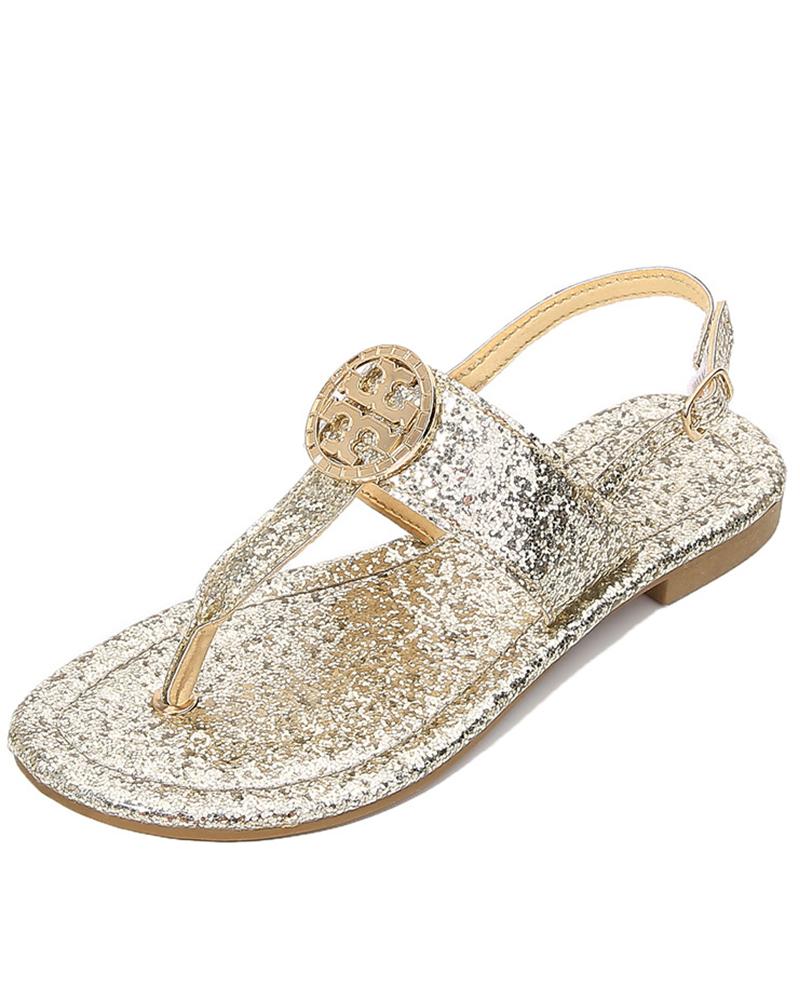 

Graphic Pattern Sequin Toe Post Wedding Guest Flip Flops, Gold