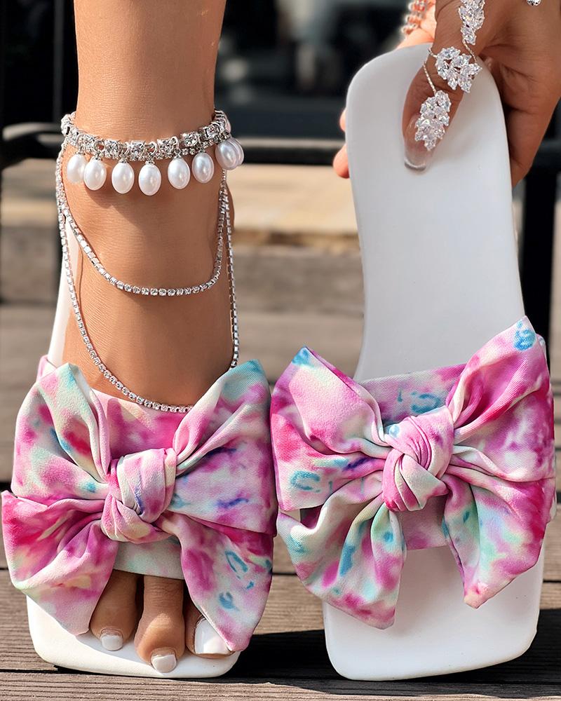 

Leopard Print Bowknot Design Beach Slippers Summer Sandals, Multicolor