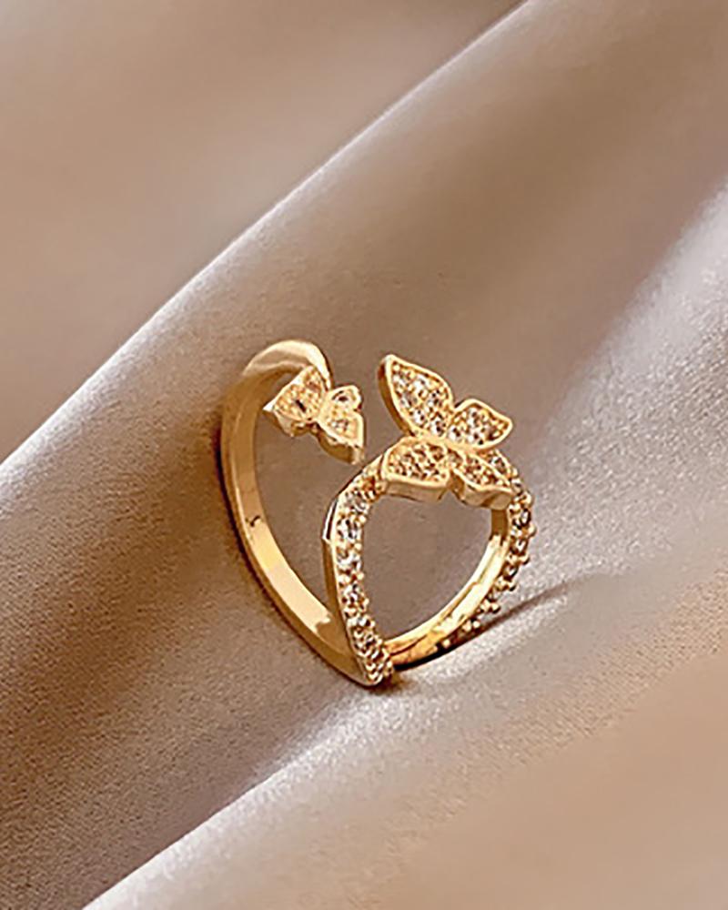

Rhinestone / Studded / Heart / Butterfly / Beaded Decor Adjustable Ring, Style4