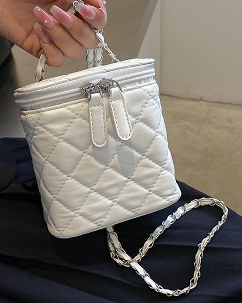 

Quilted Zipper Design Bucket Crossbody Shoulder Bag, White