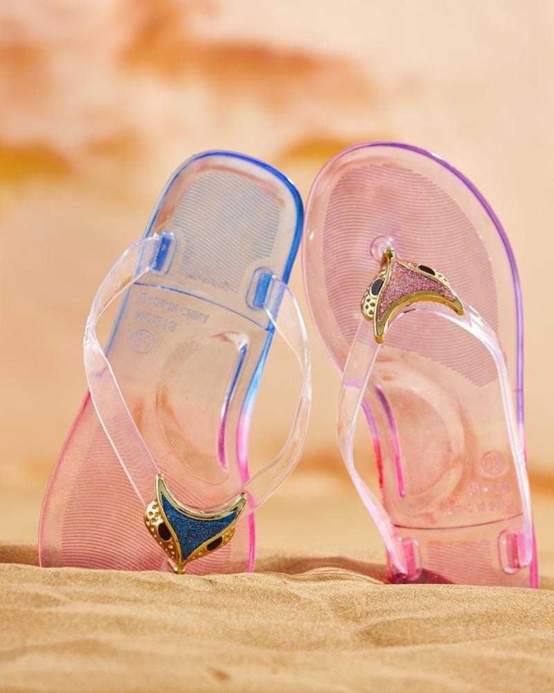 

Owl Pattern Decor Colorblock Flip Flops, Blue