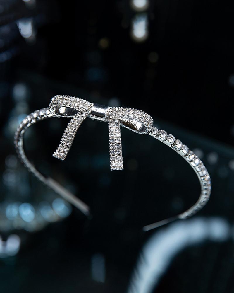 

Bride Wedding Shining Rhinestone Bowknot Headband Bridal Headpieces Hair Hoop Hair Accessories, Silver