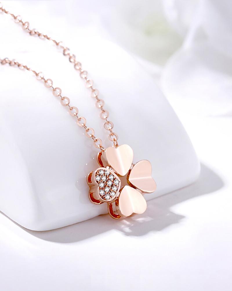 

St.Patrick's Day Four-Leaf Clover Studded Decor Pendant Necklace, Gold