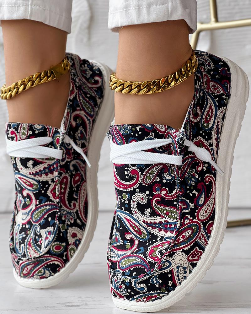 

Paisley Print Lace-up Casual Slip-On, Multicolor