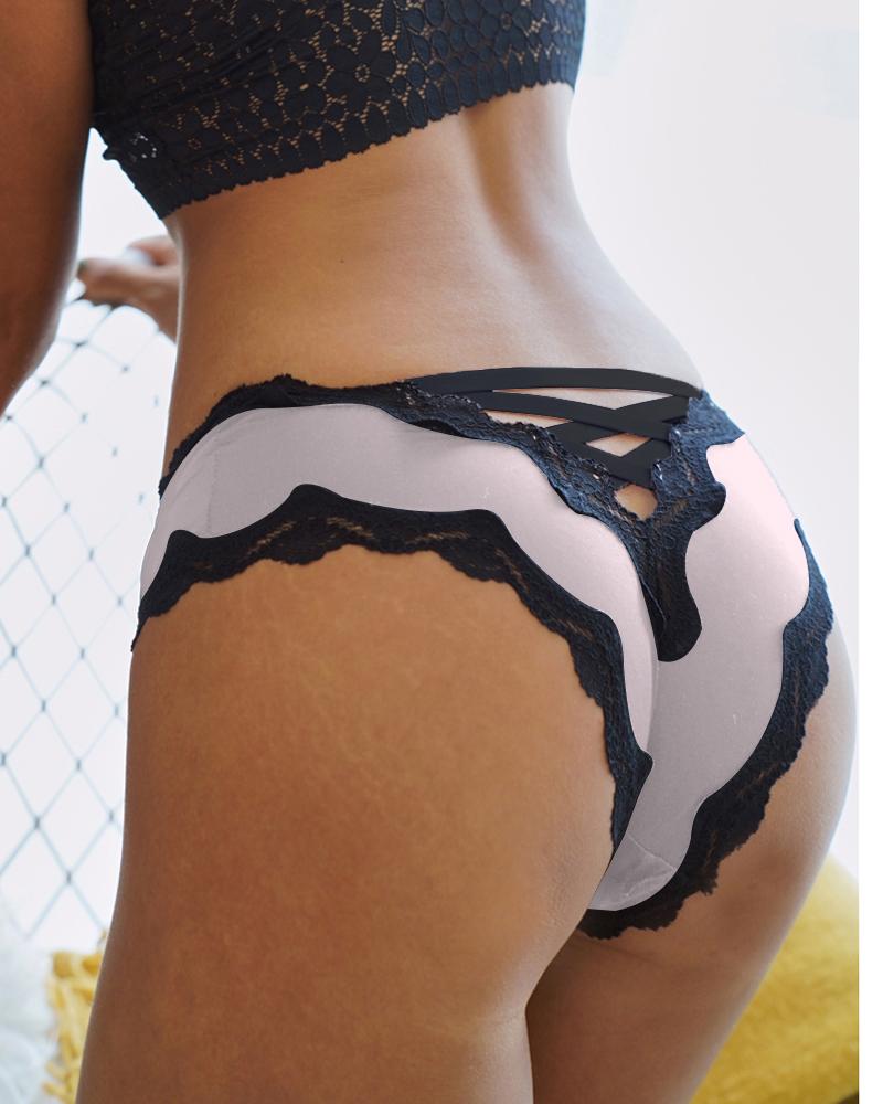 

Criss Cross Contrast Lace Panty, Pink