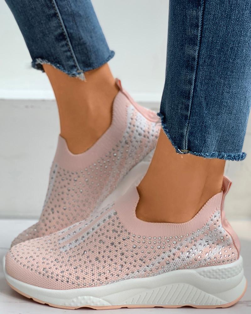

Rhinestone Colorblock Knit Wedge Sneaker, Pink