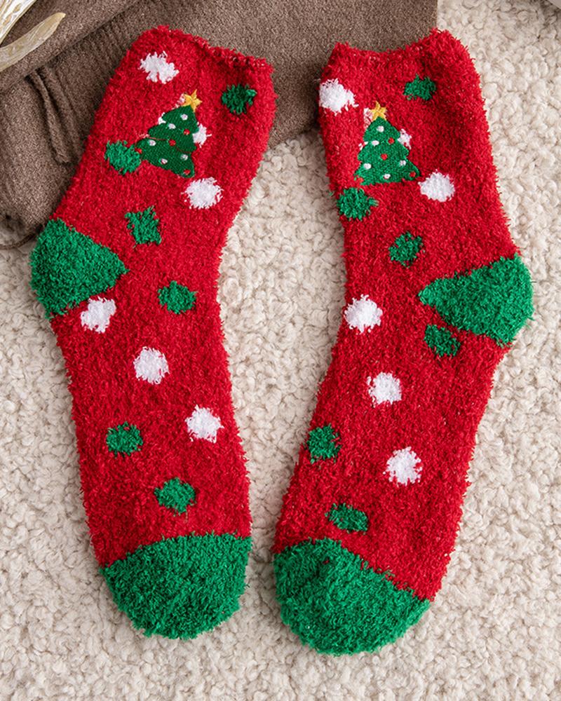 

1Pair Christmas Santa Colorblcok Fuzzy Thermal Socks, Style8