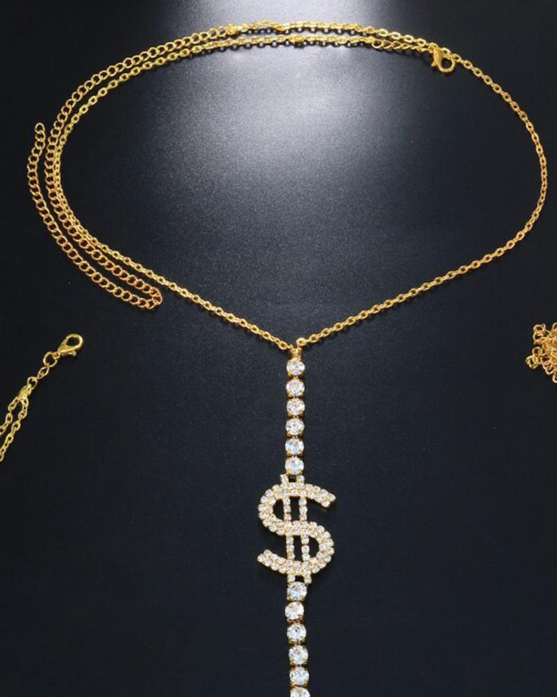 

Rhinestone Decor Dollar Pattern Body Chain, Gold