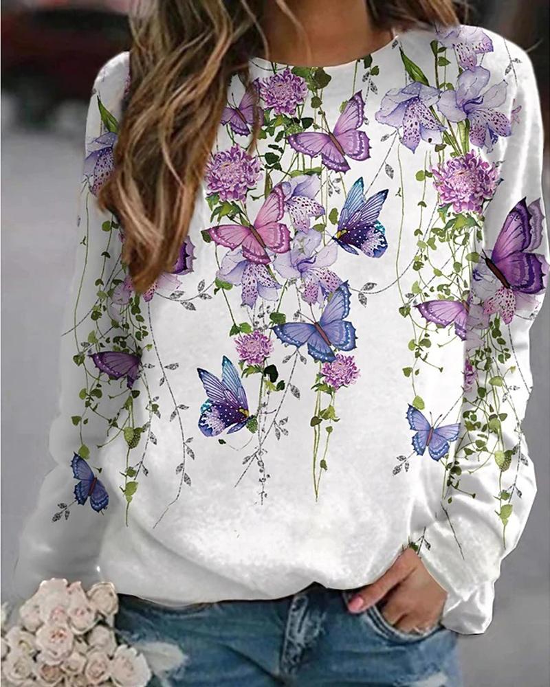 

Floral / Butterfly / Galaxy / Landscape Print Long Sleeve Top, Style3