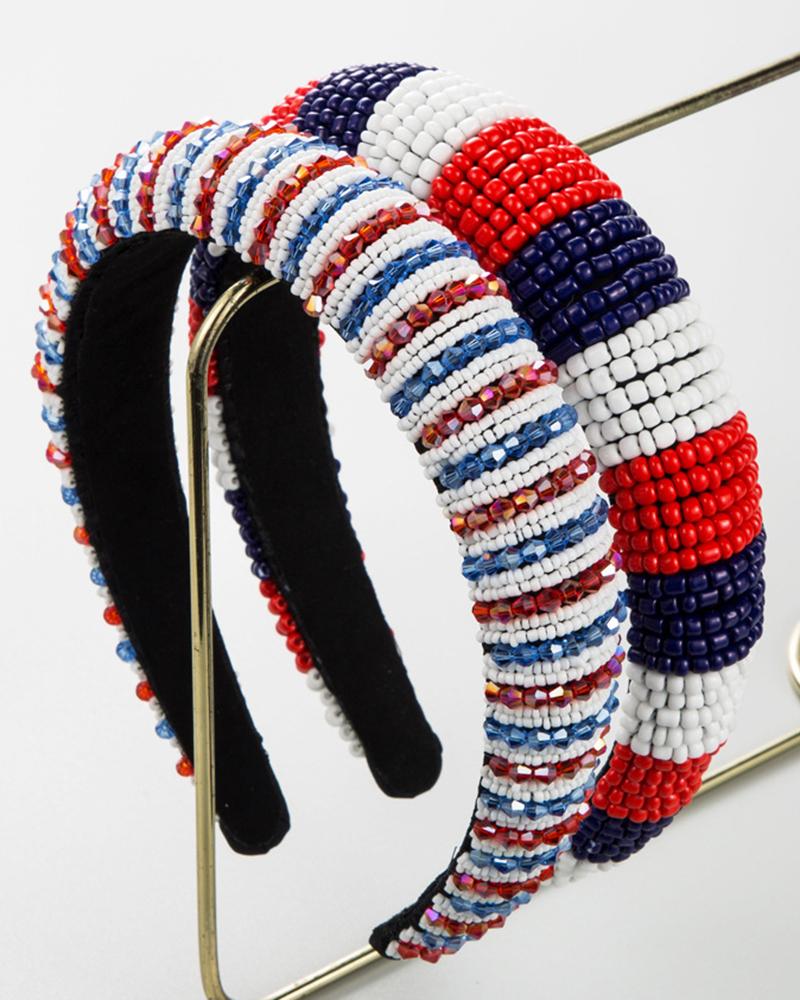 

Striped Colorblock Beaded Hair Hoop, Style1