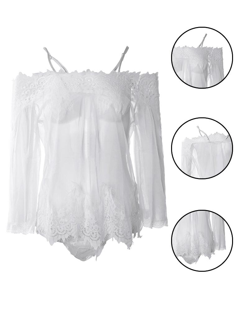 Babydoll à épaules dénudées en maille transparente en dentelle