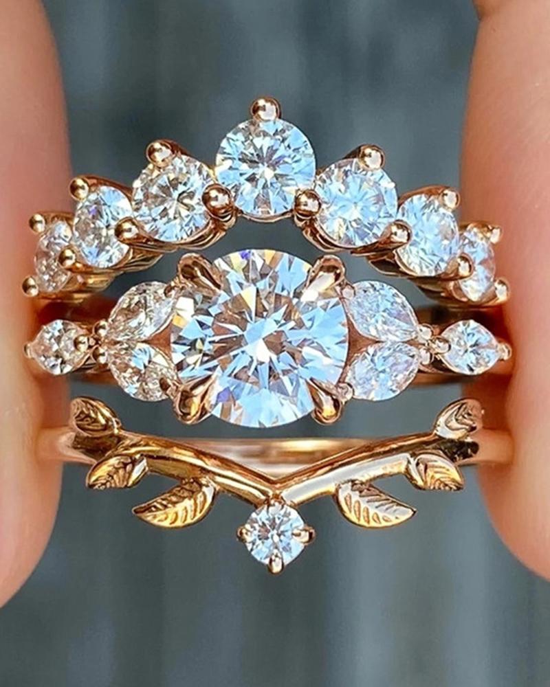 

2pcs Rhinestone Decor Crown Shaped Matching Rings Set, Gold