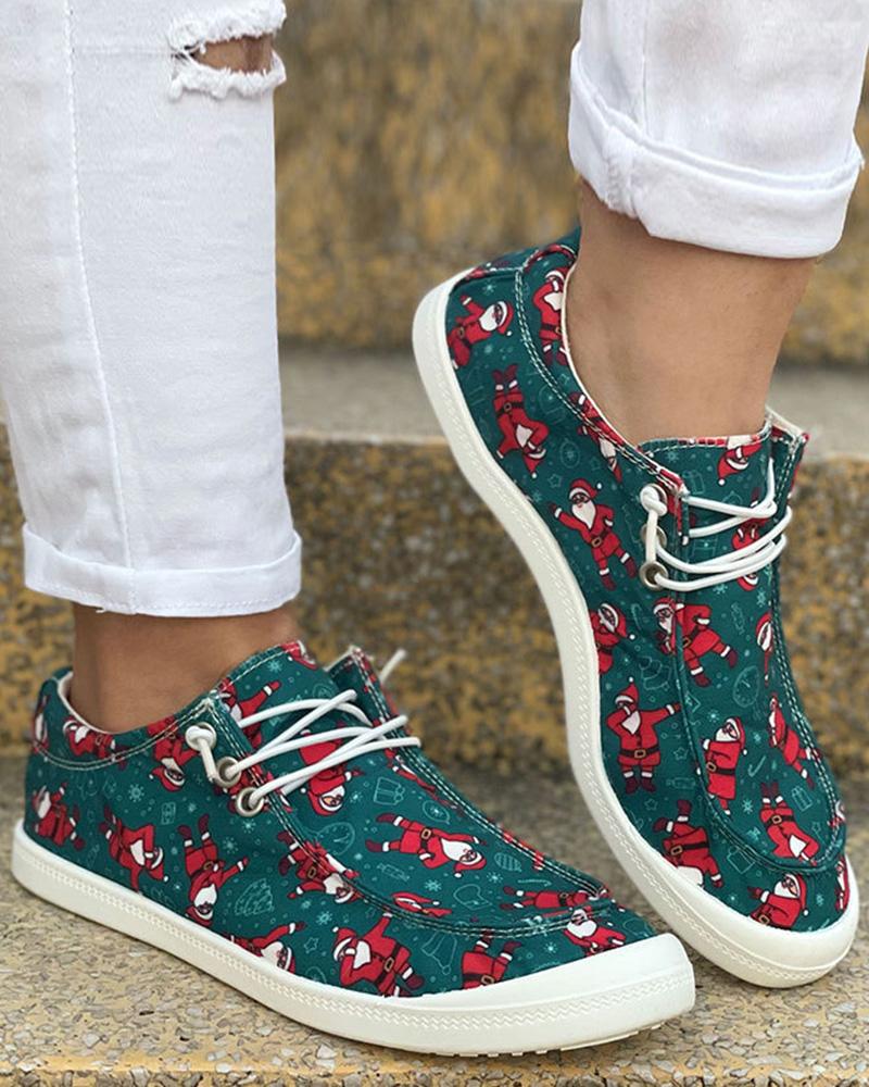 

Christmas Graphic Geometric Print Canvas Slip-On, Dark green