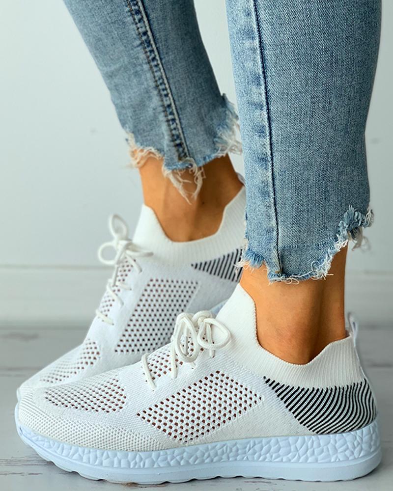 

Colorblock Lace-up Breathable Knit Sneaker, White