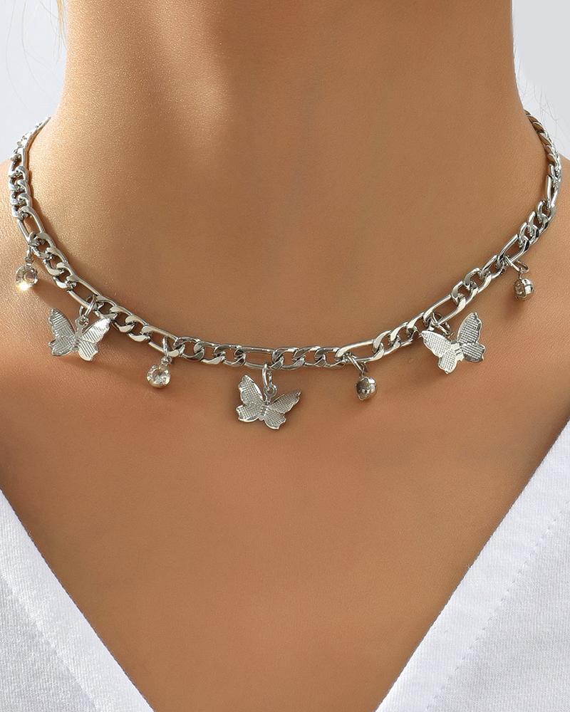 

Butterfly Rhinestone Decor Chain Necklace, Silver