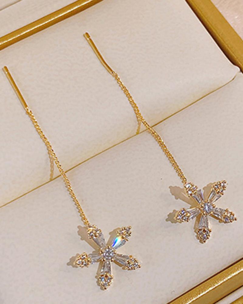 

1Pair Rhinestone Floral Tassel Line Earrings, Gold