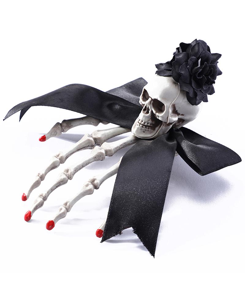 

Halloween Skeleton Hands Bone Hair Clips Floral Skull Horror Hair Clip for Halloween Party, Black