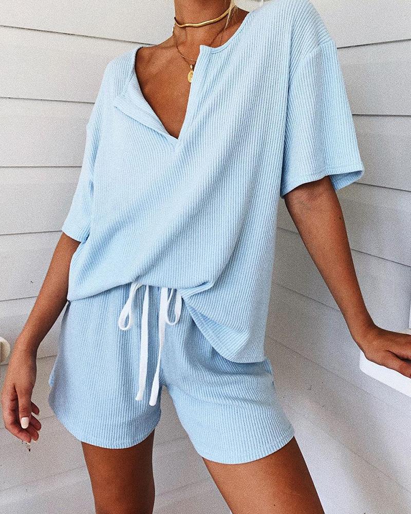 

Rib Two-Piece Lounge Set, Sky blue