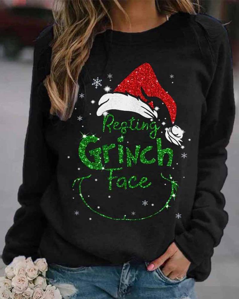 

Christmas Graphices Graphic Print Long Sleeve Top, Black