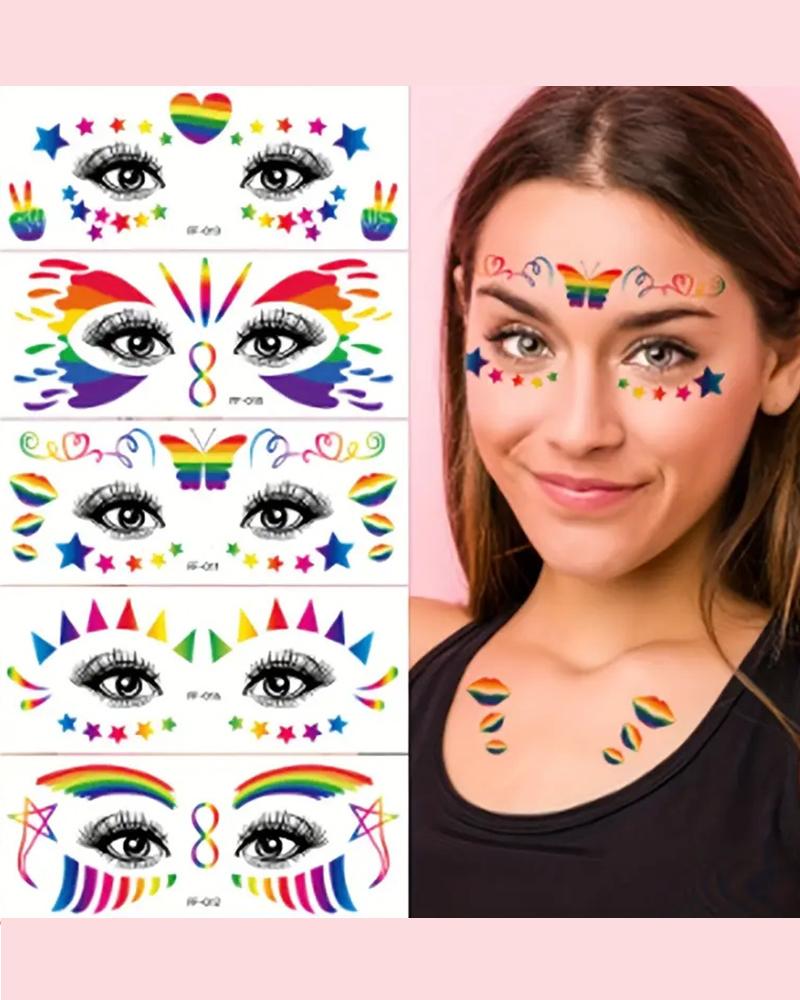

1sheet Pride Month Rainbow Stripe Graphic Waterproof Temporary Face Tattoo Stickers, Style1