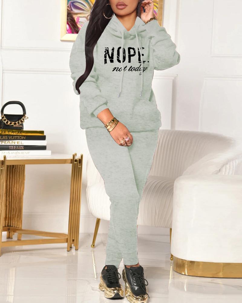 

Letter Print Hoodie & High Waist Pants Set, Gray