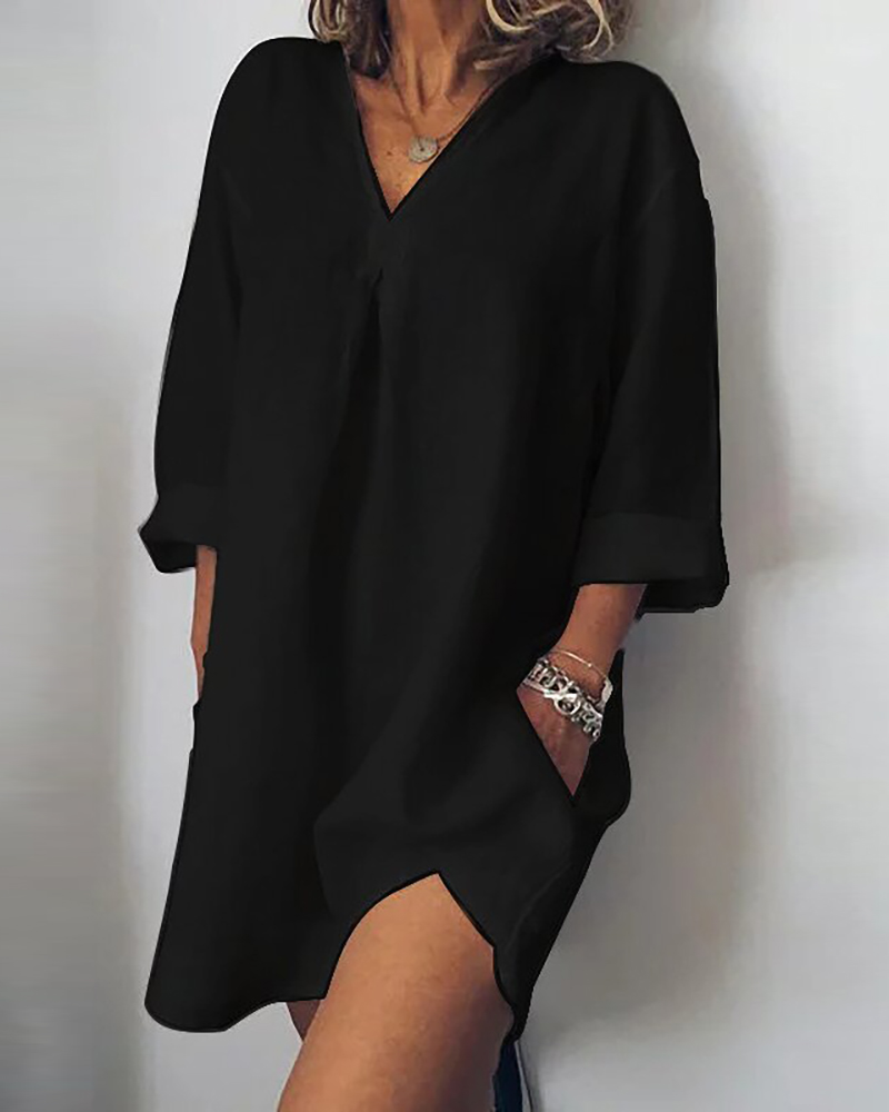 

Plain Long Sleeve Casual Dress, Black