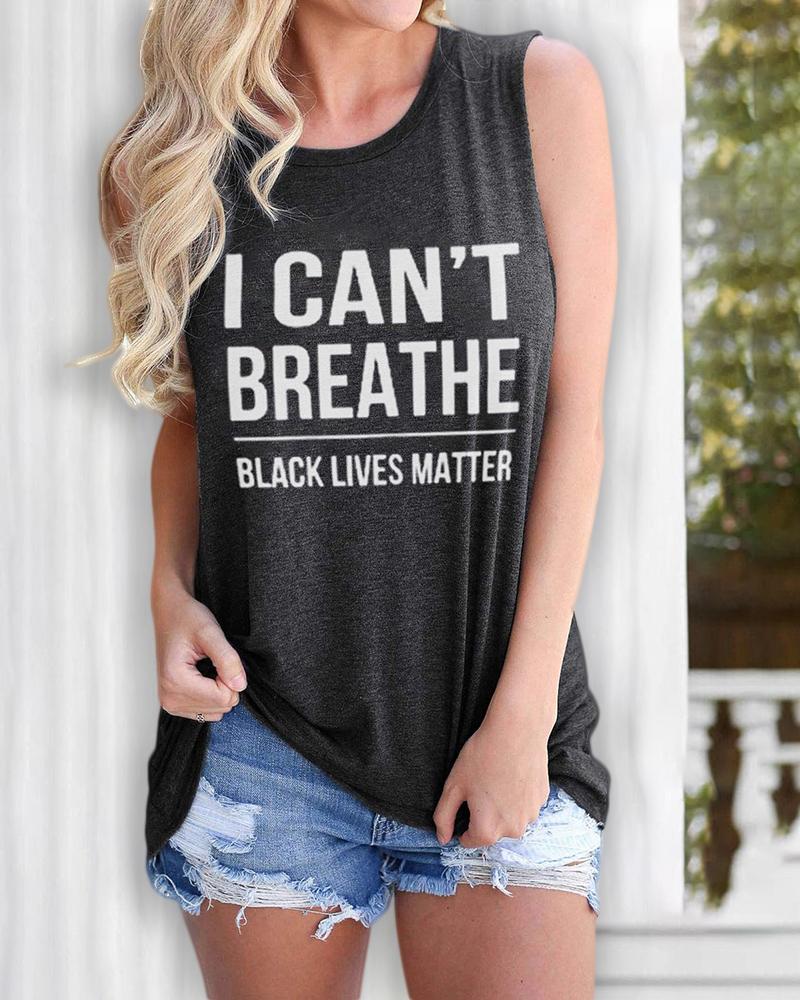 

Letter Print Casual Tank Top, Dark grey