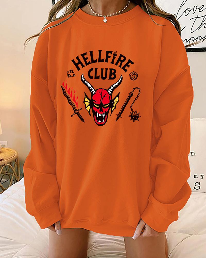 

Plus Size Halloween Graphic Print Long Sleeve Sweatshirt, Orange