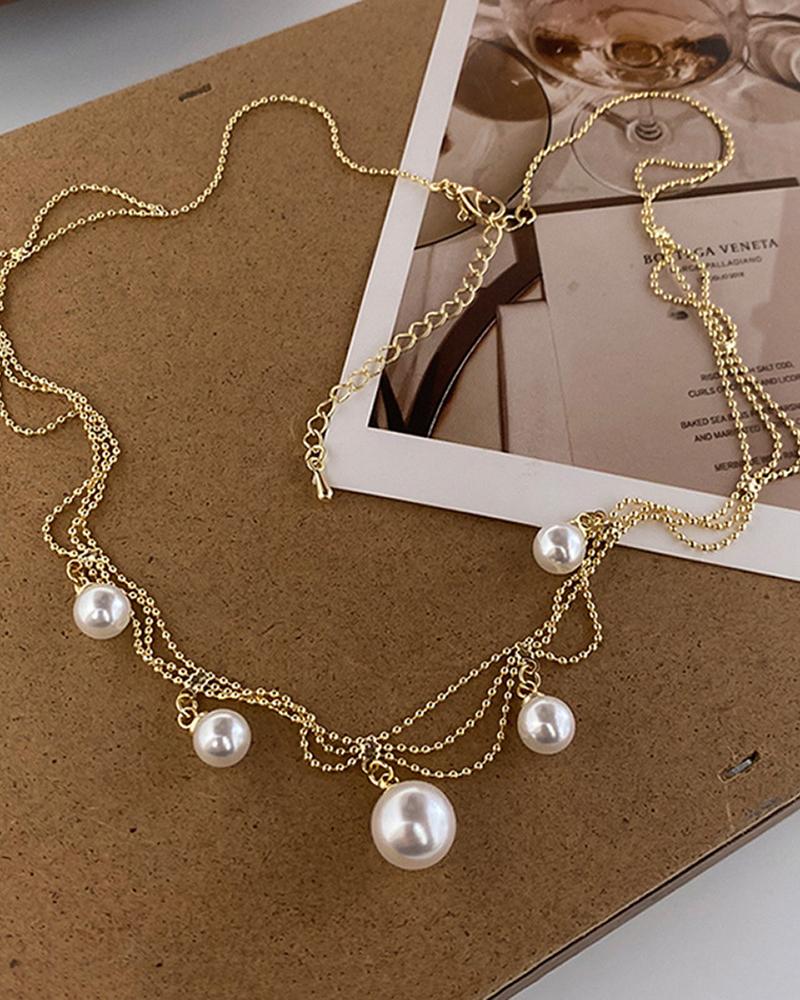 

Pearls Layered Chain Necklace, White