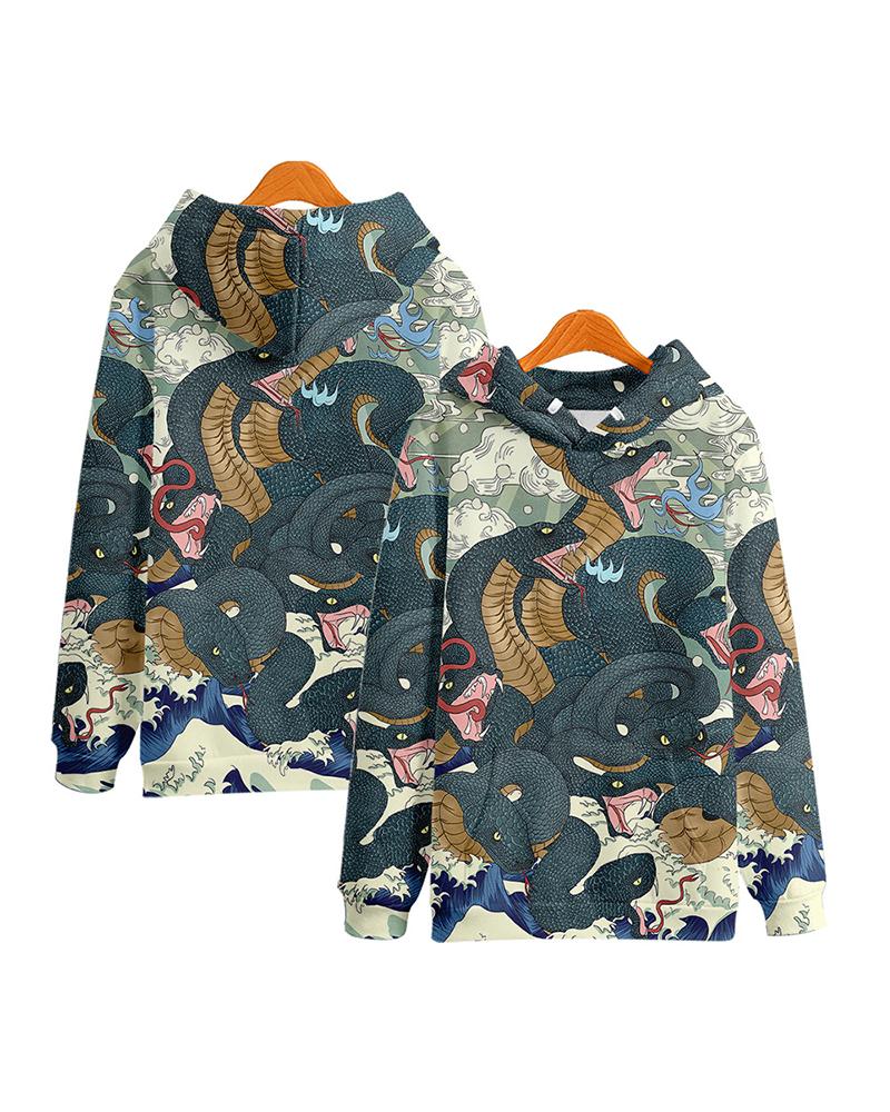 

Classical Patterns Print Long Sleeve Loose Hooded Sweatshirts, Style2