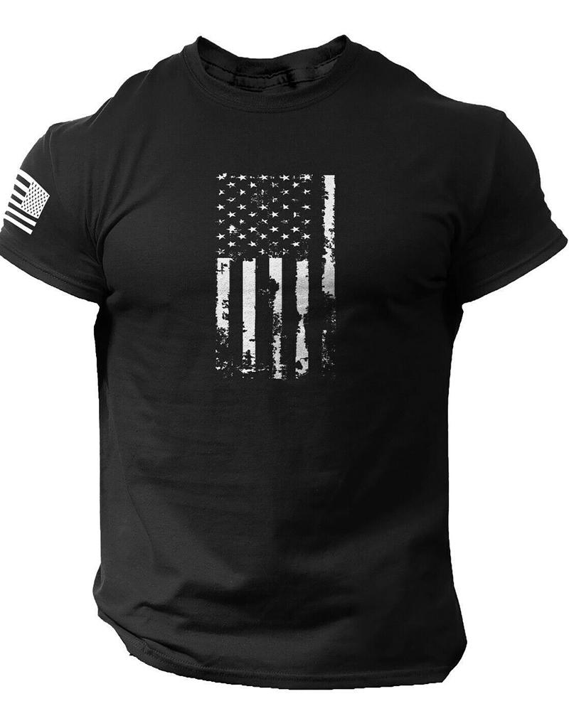 

National Flag Print Short Sleeve T-shirt, Black